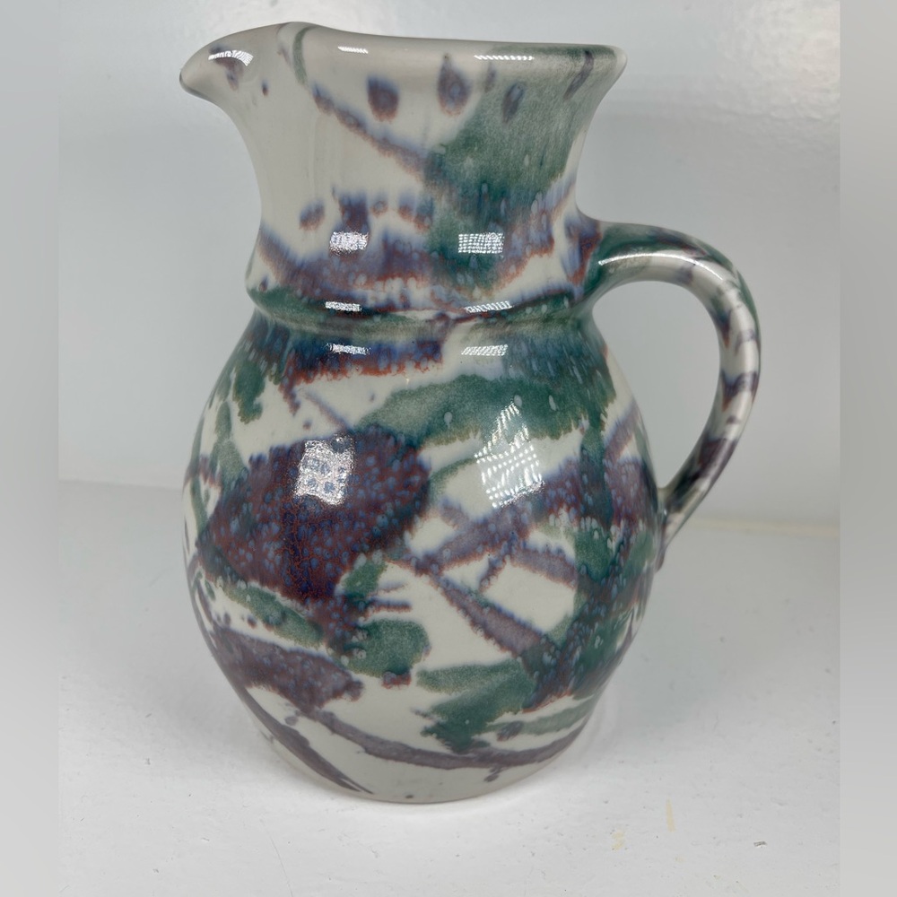 Kravec Studios Naples FL Artistic Ceramic pitcher‎ green purple swirl pattern